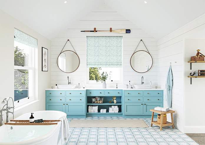 Fitzrovia Print, Horizon Blue - Motorised Roman Blind - Image 8